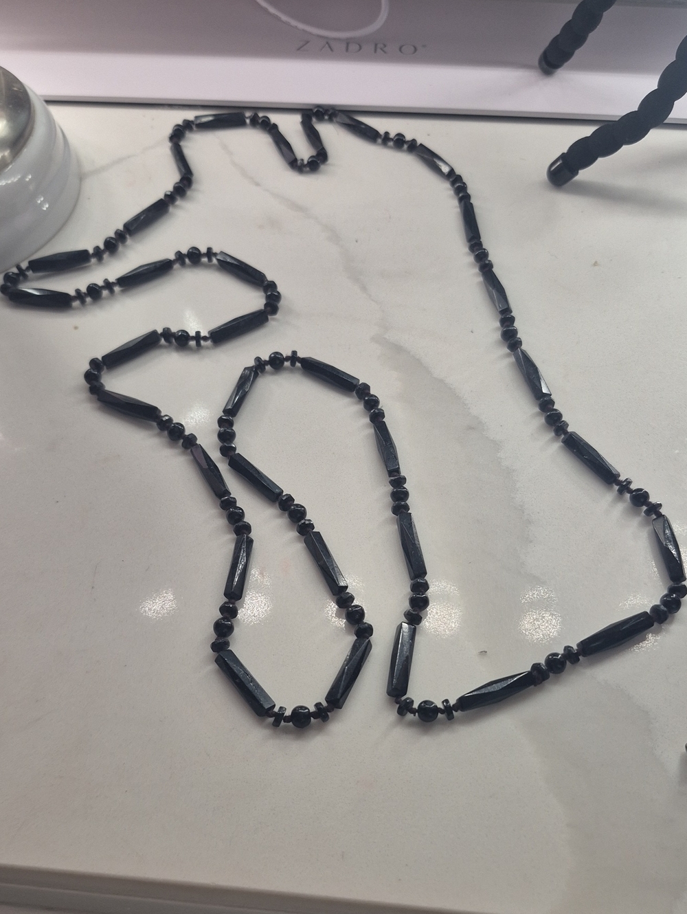 Antique Black Beaded Long Necklace